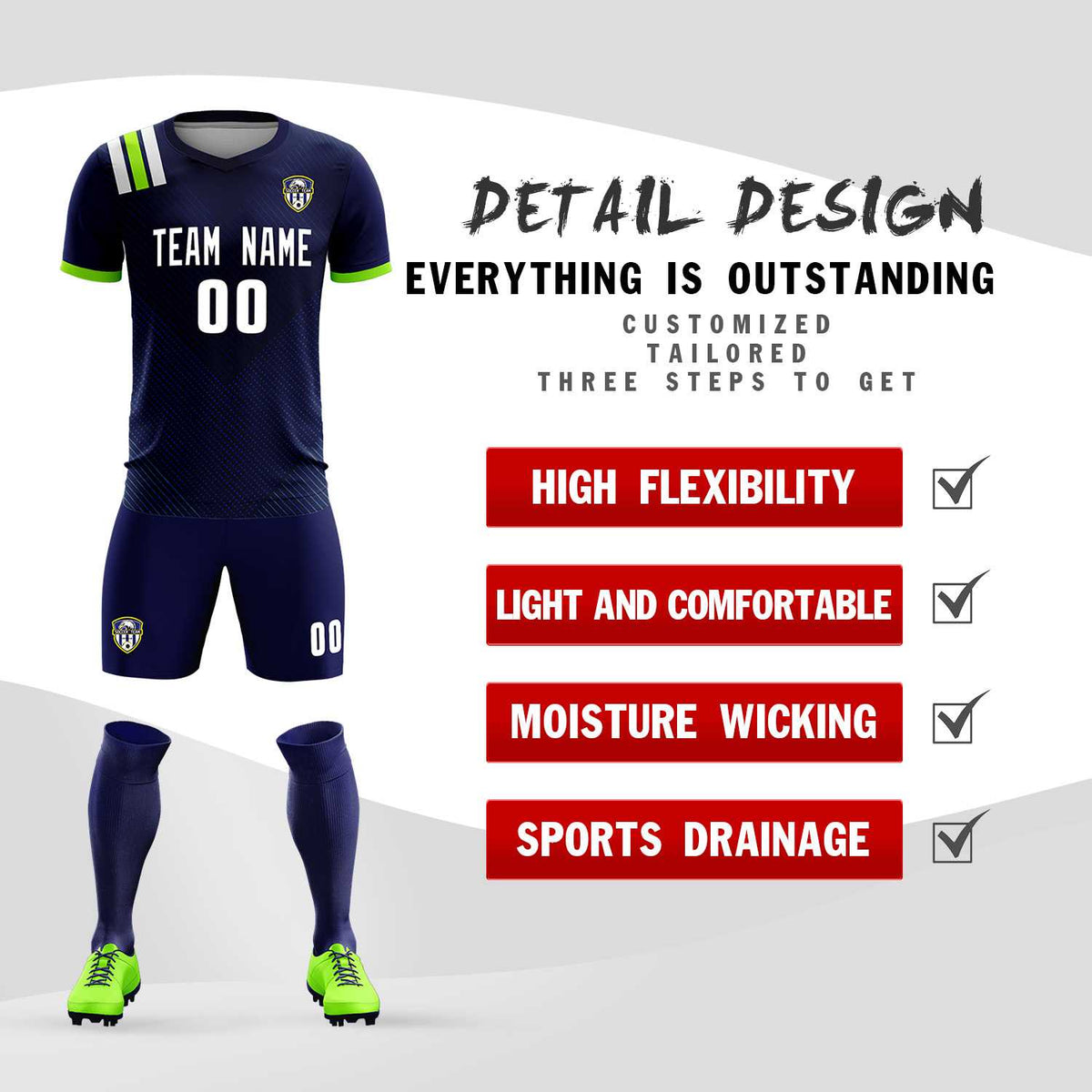 Custom Navy Striped Sportswear Soccer Tops/Sets Jersey For Adults