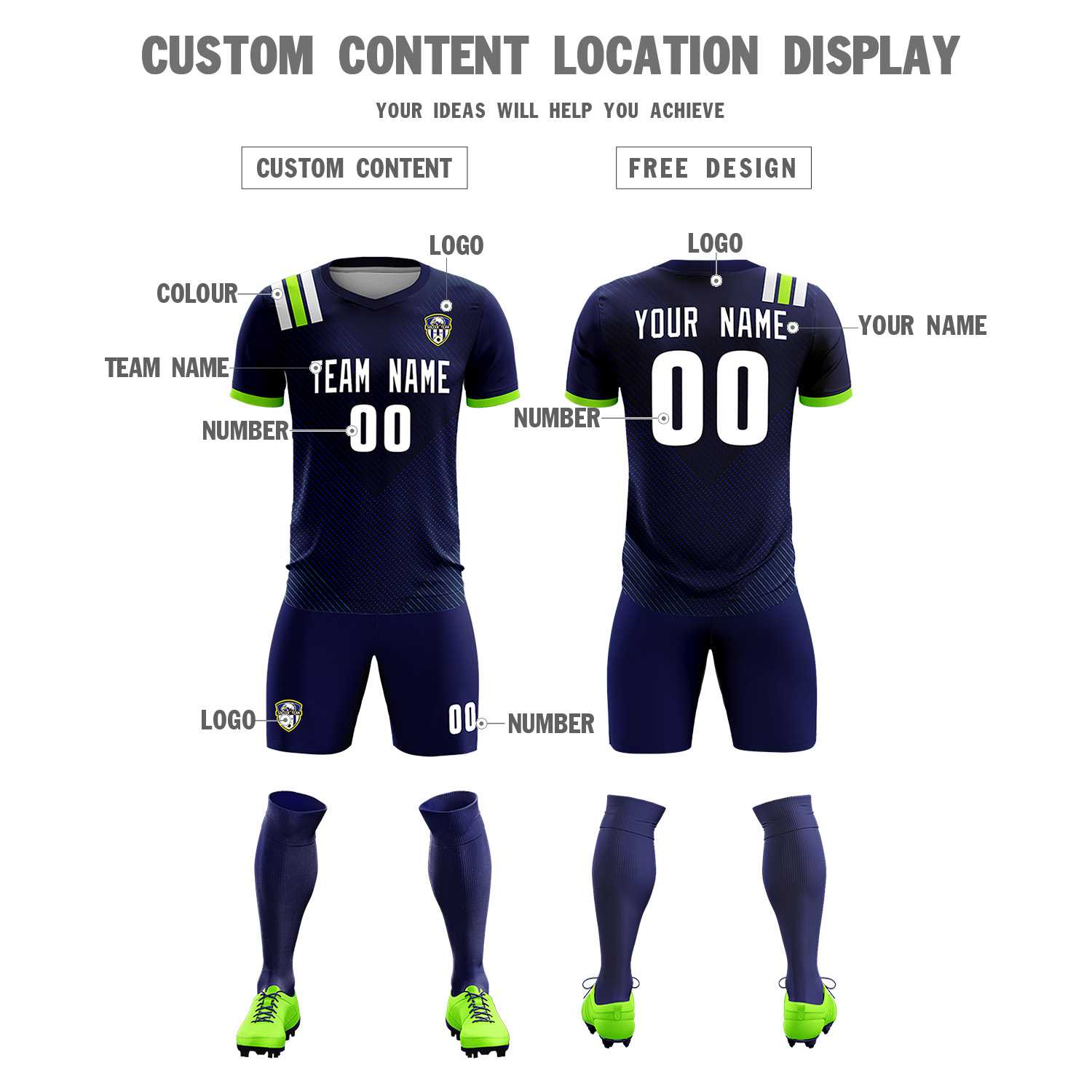 Custom Navy Striped Sportswear Soccer Tops/Sets Jersey For Adults