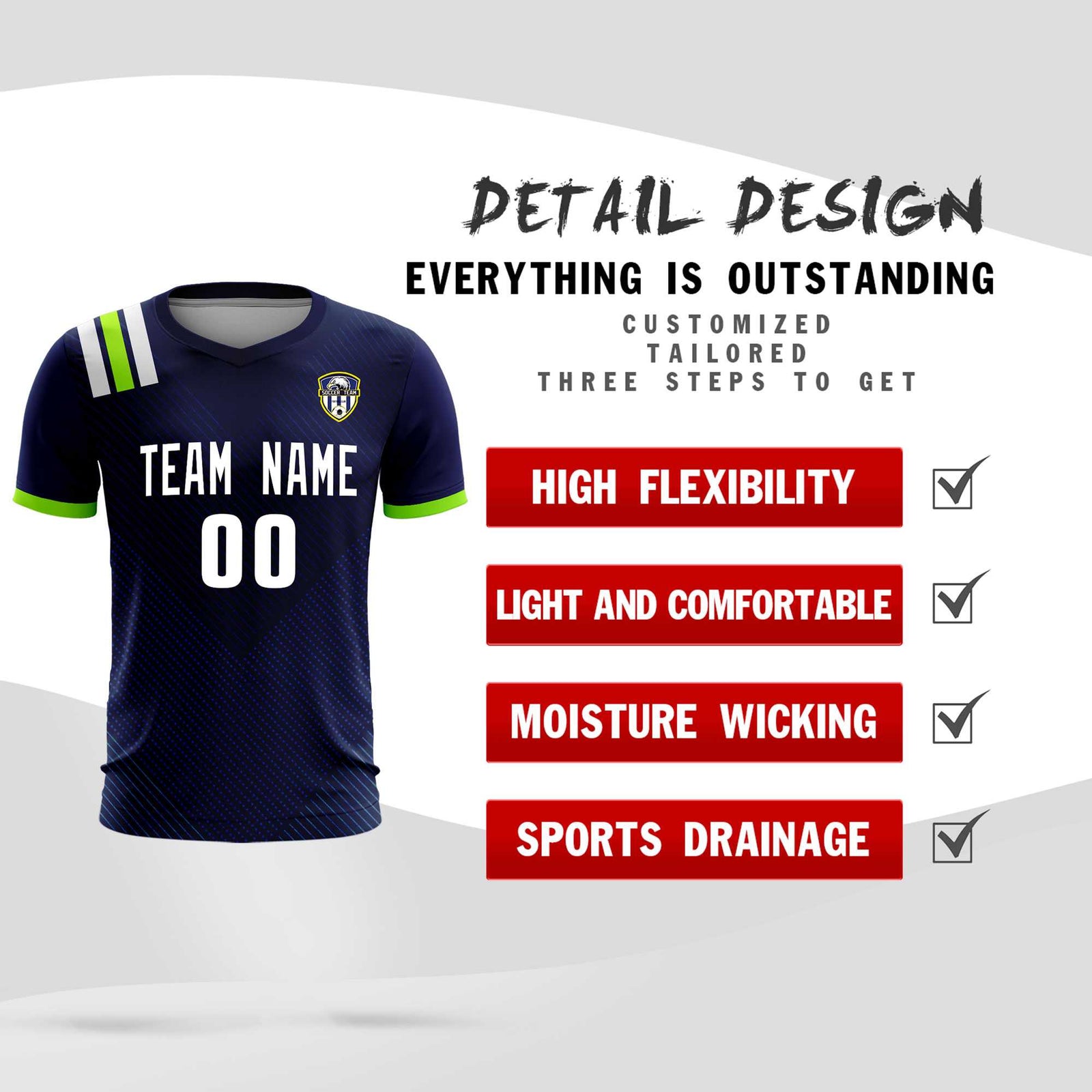Custom Navy Striped Sportswear Soccer Tops/Sets Jersey For Adults