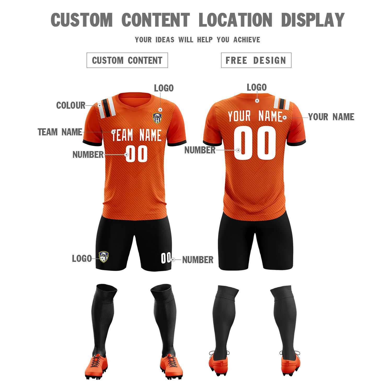 Custom Orange Striped Sportswear Soccer Tops/Sets Jersey For Adults