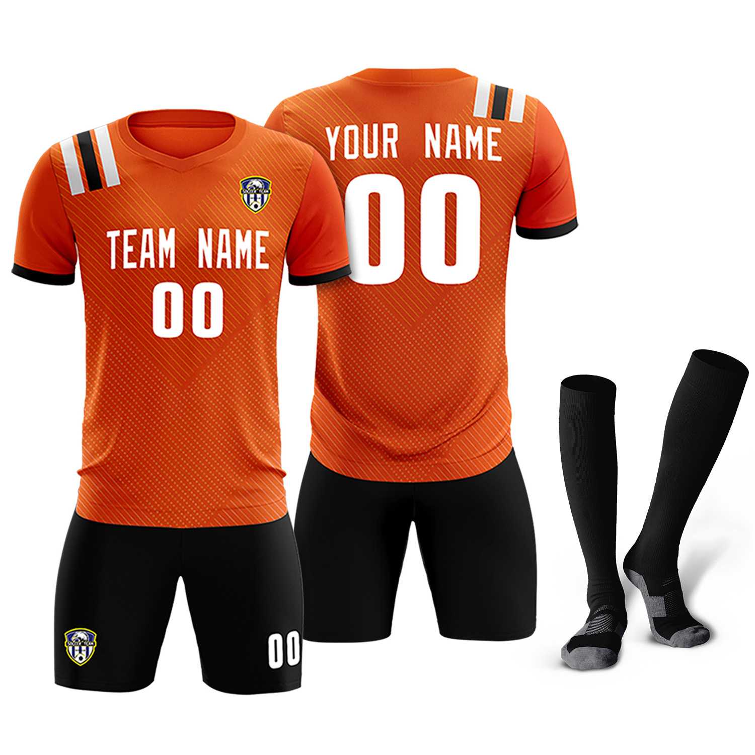 Custom Orange Striped Sportswear Soccer Tops/Sets Jersey For Adults