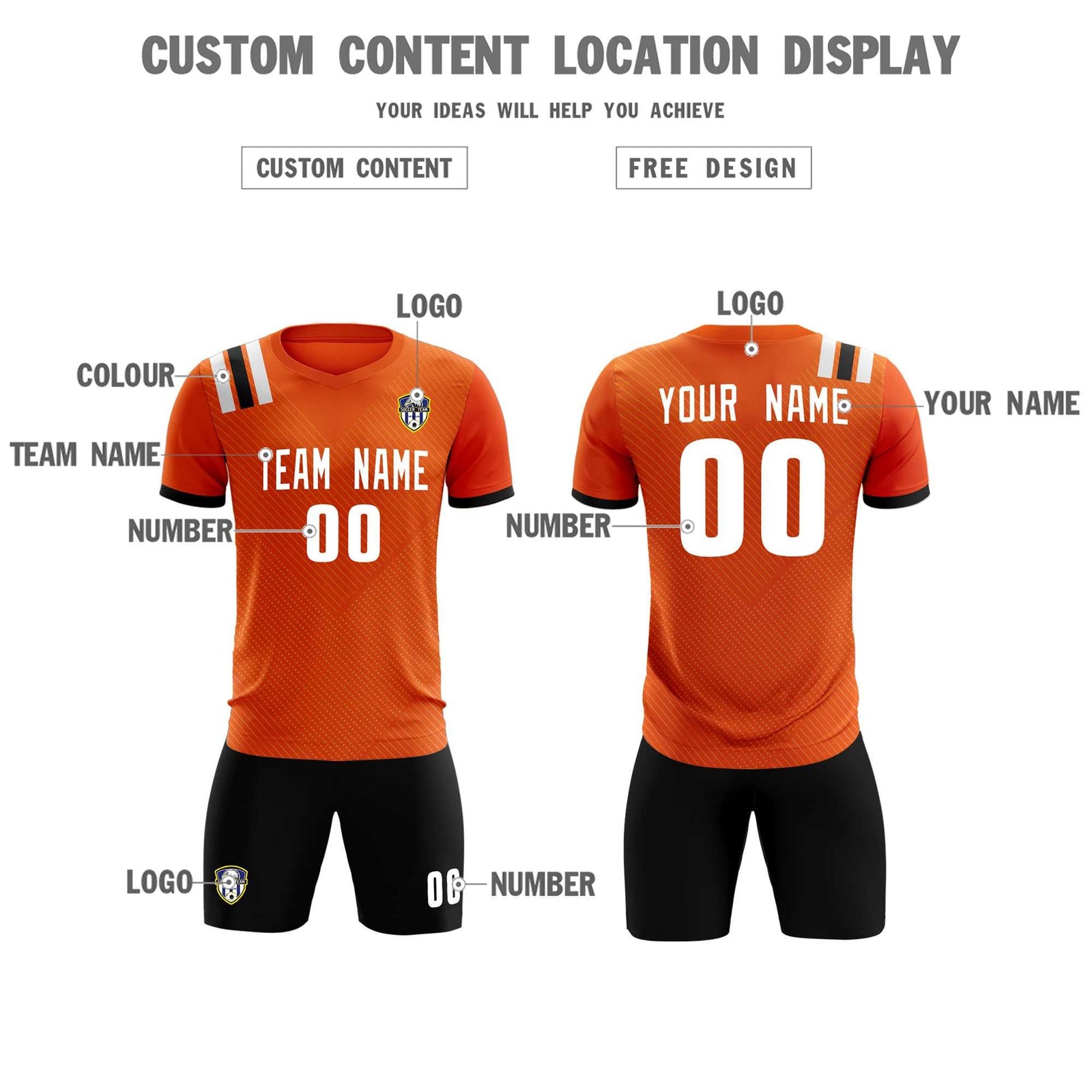 Custom Orange Striped Sportswear Soccer Tops/Sets Jersey For Adults