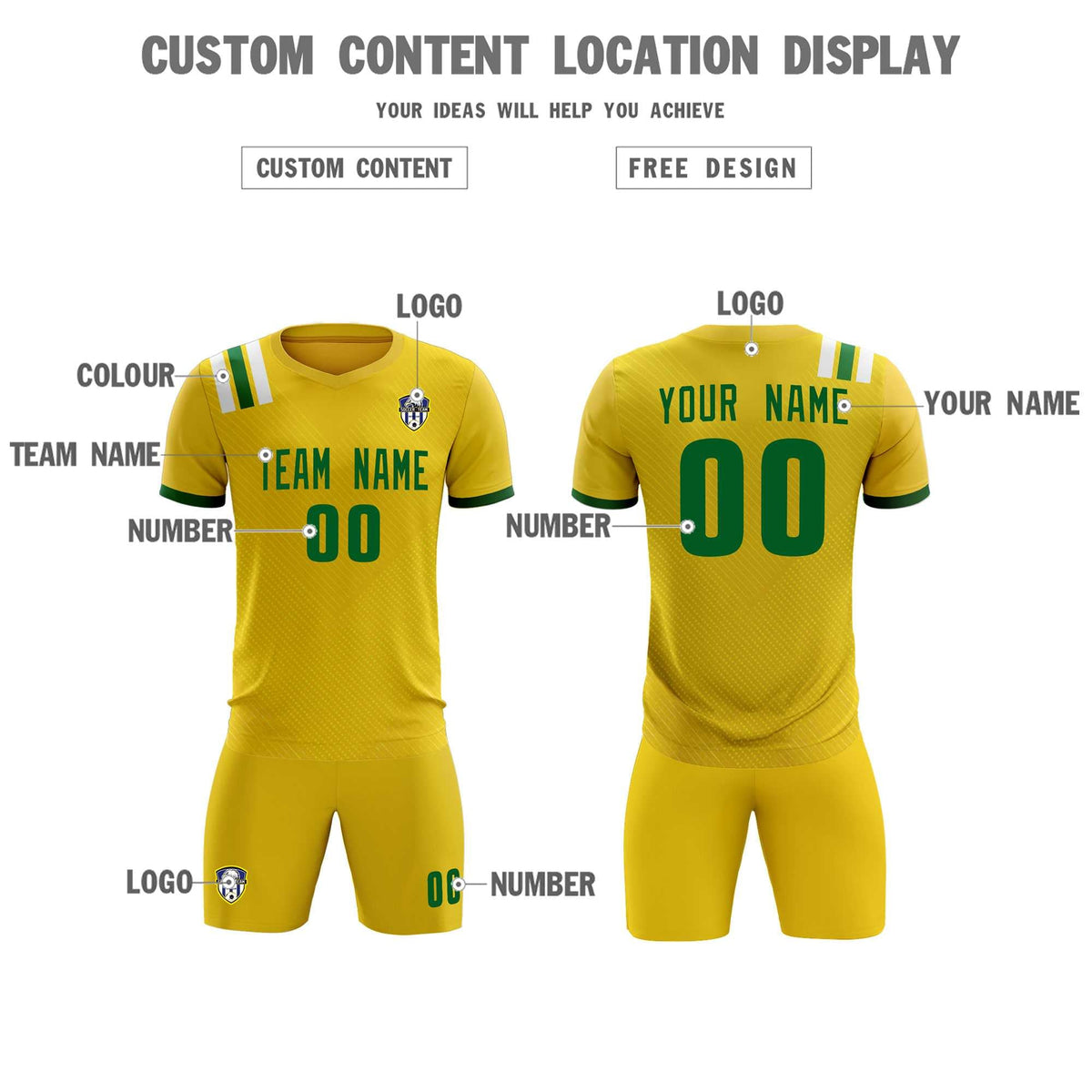 Custom Gold Striped Sportswear Soccer Tops/Sets Jersey For Adults