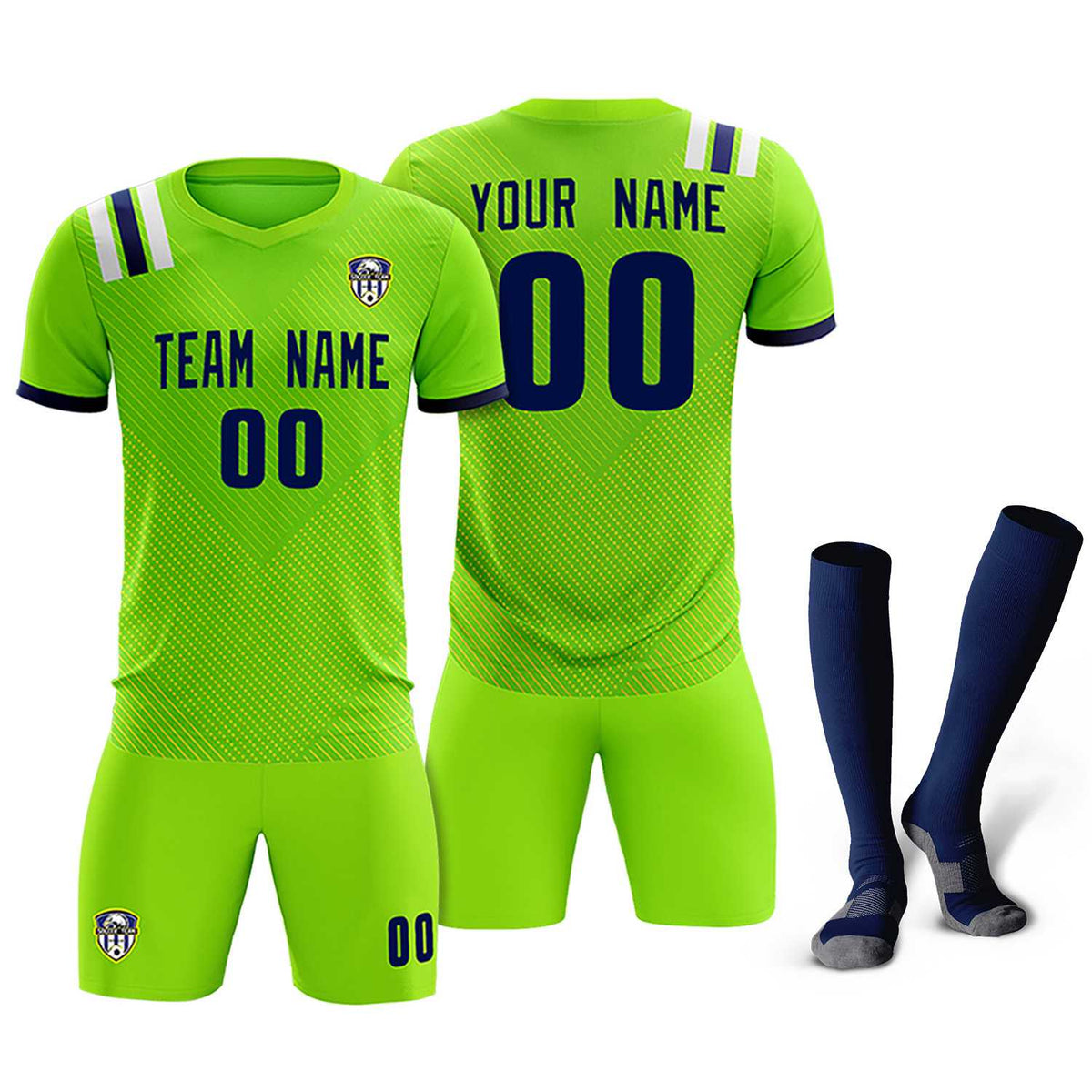 Custom Neon Green Striped Sportswear Soccer Tops/Sets Jersey For Adults