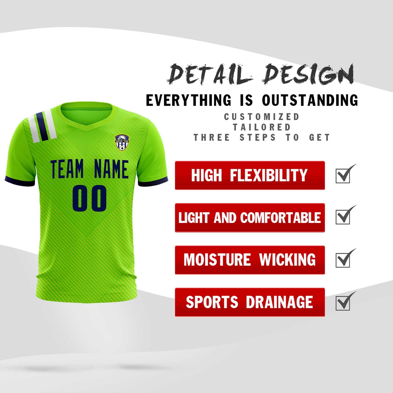 Custom Neon Green Striped Sportswear Soccer Tops/Sets Jersey For Adults