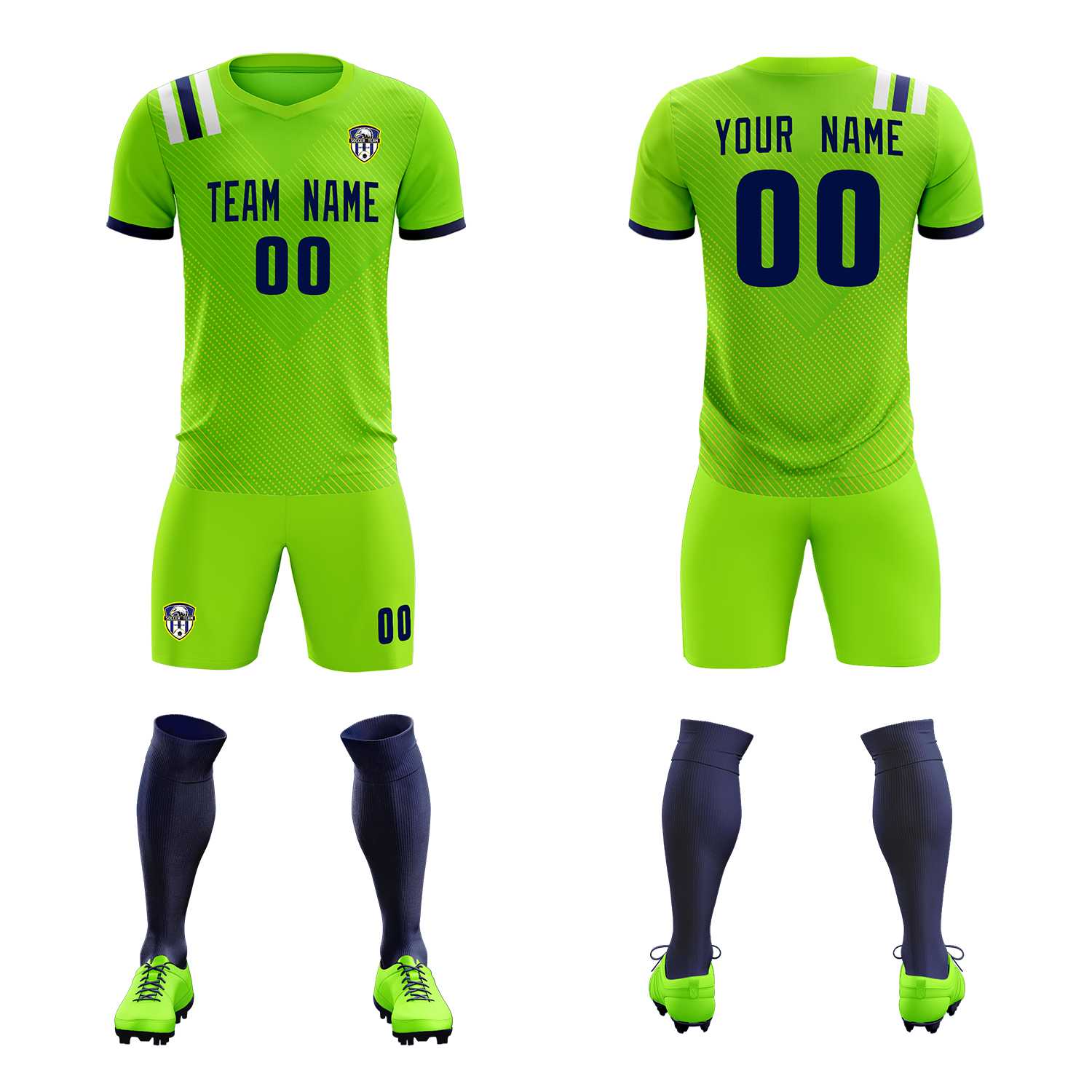 Custom Neon Green Striped Sportswear Soccer Tops/Sets Jersey For Adults