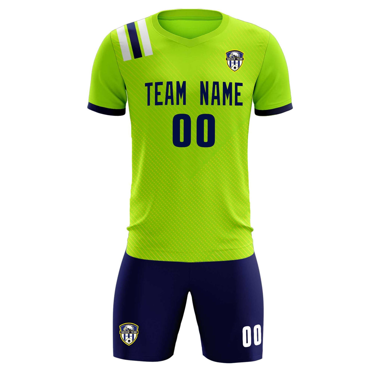 Custom Neon Green Striped Sportswear Soccer Tops/Sets Jersey For Adults