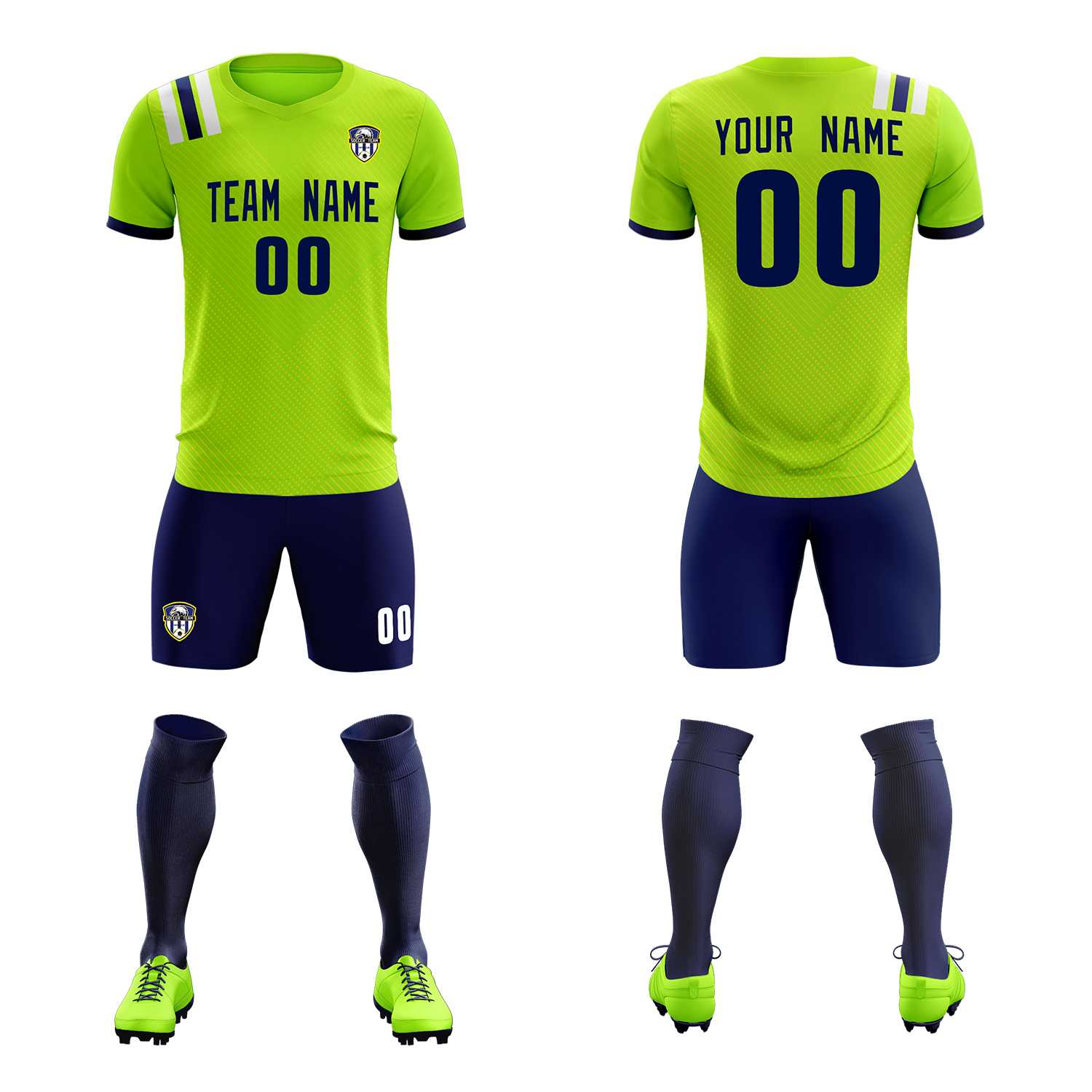 Custom Neon Green Striped Sportswear Soccer Tops/Sets Jersey For Adults