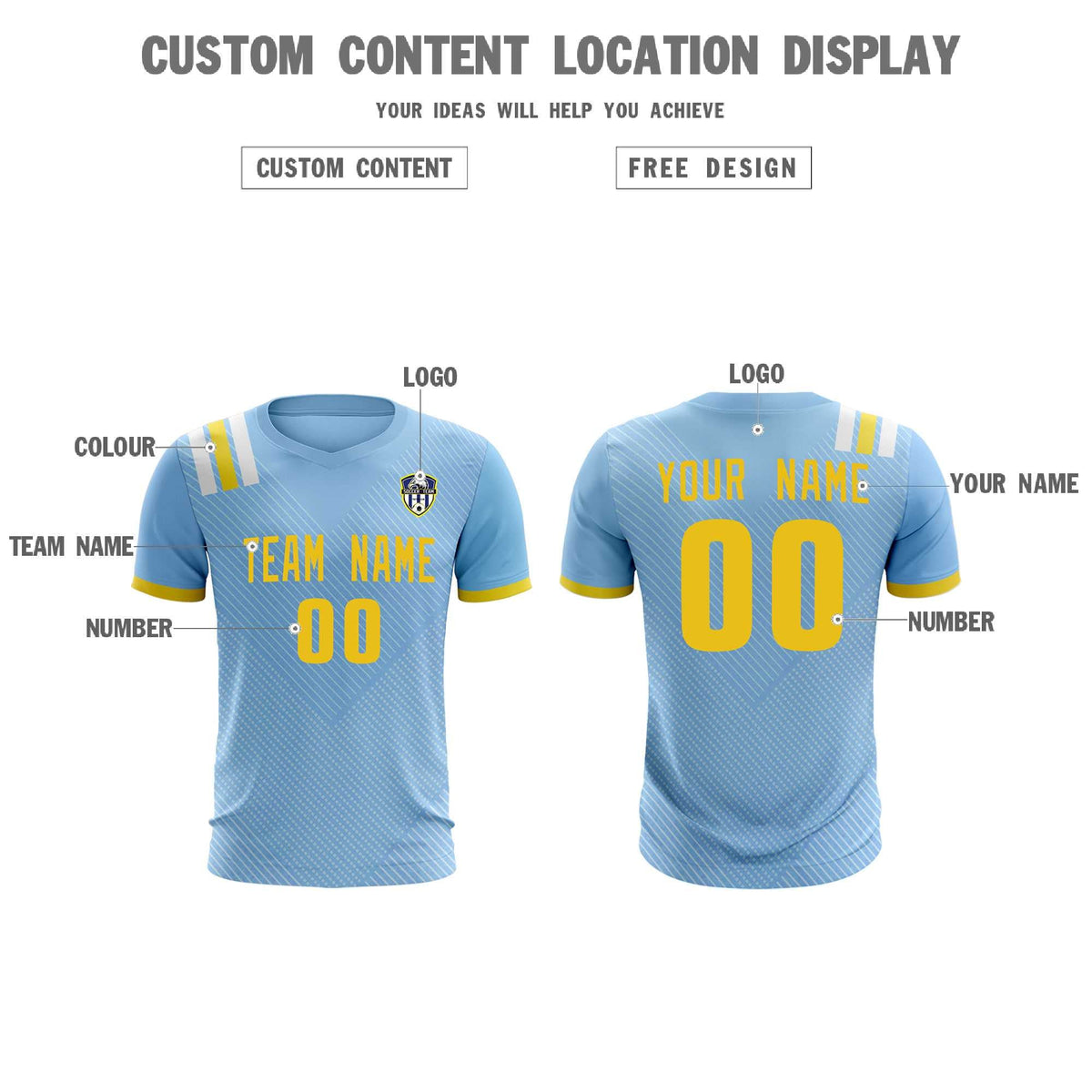 Custom Light Blue Striped Sportswear Soccer Tops/Sets Jersey For Adults