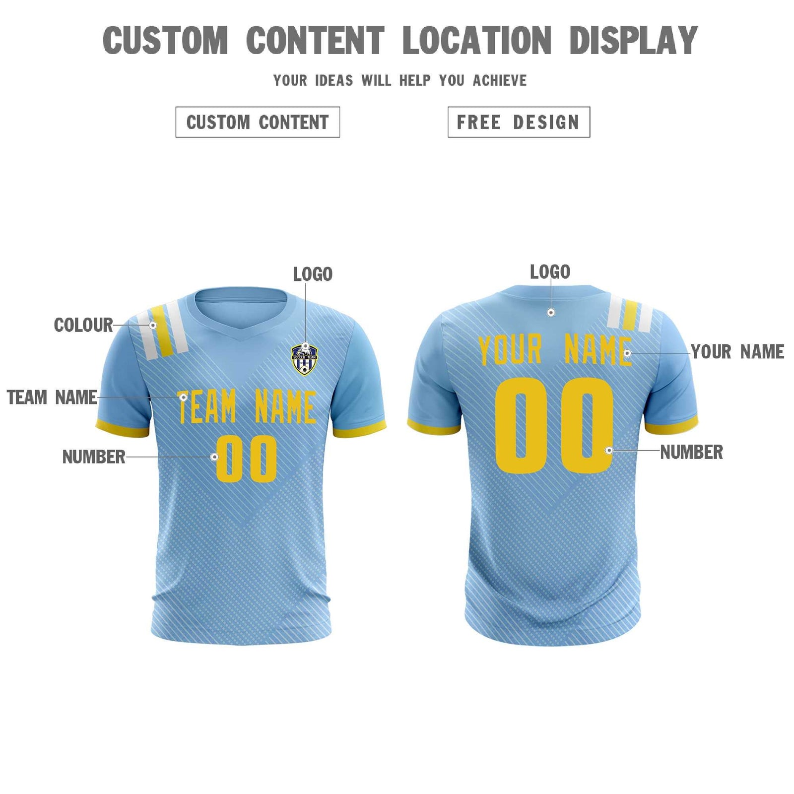 Custom Light Blue Striped Sportswear Soccer Tops/Sets Jersey For Adults