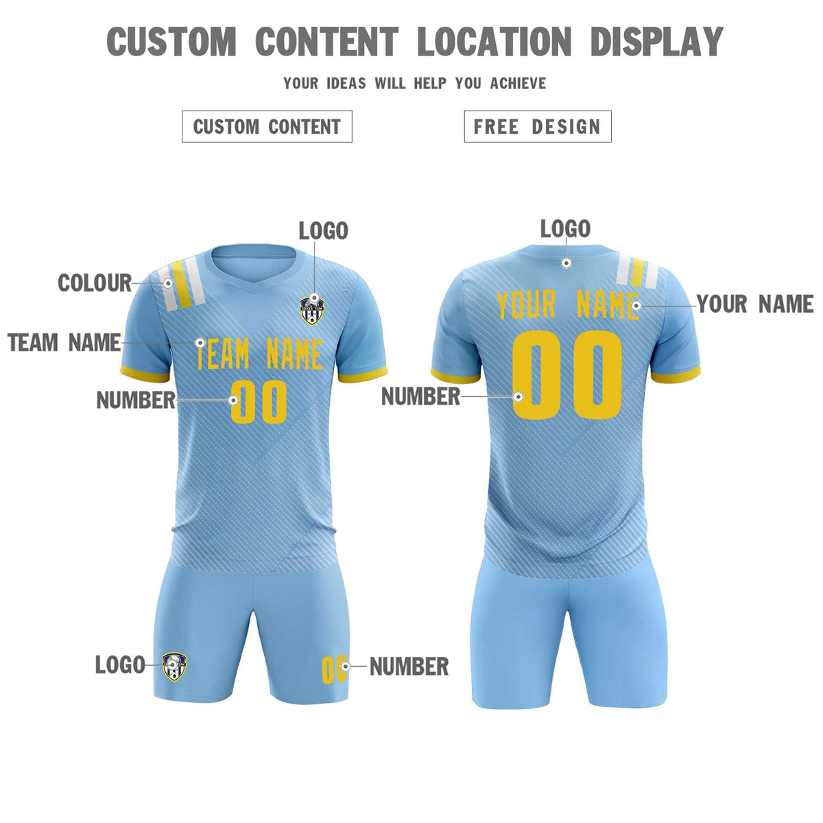 Custom Light Blue Striped Sportswear Soccer Tops/Sets Jersey For Adults