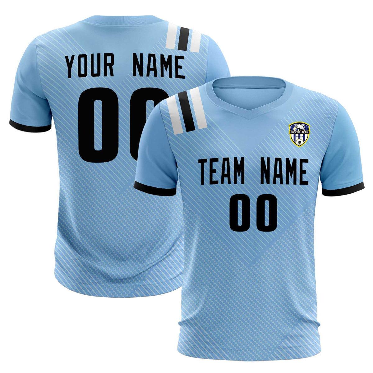 Custom Light Blue Striped Sportswear Soccer Tops/Sets Jersey For Adults