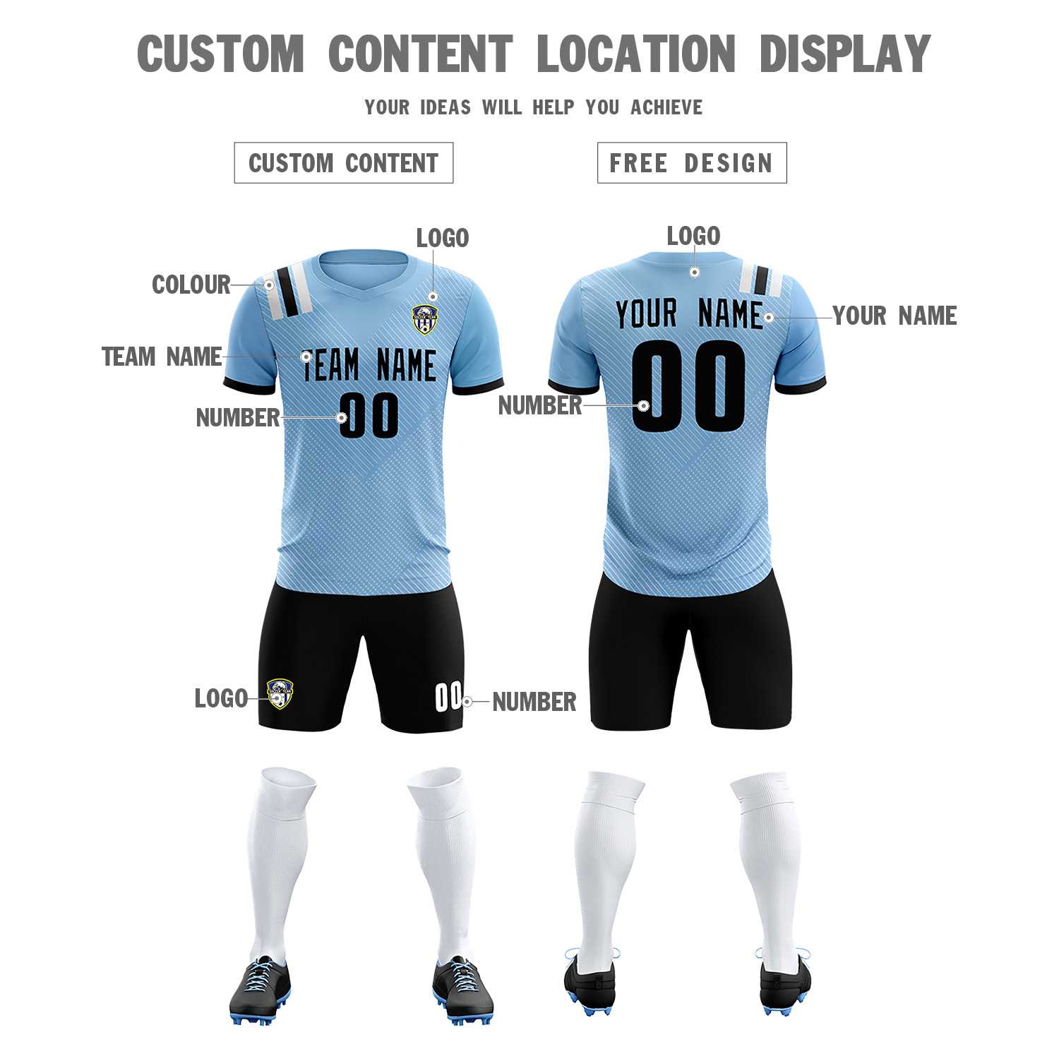 Custom Light Blue Striped Sportswear Soccer Tops/Sets Jersey For Adults