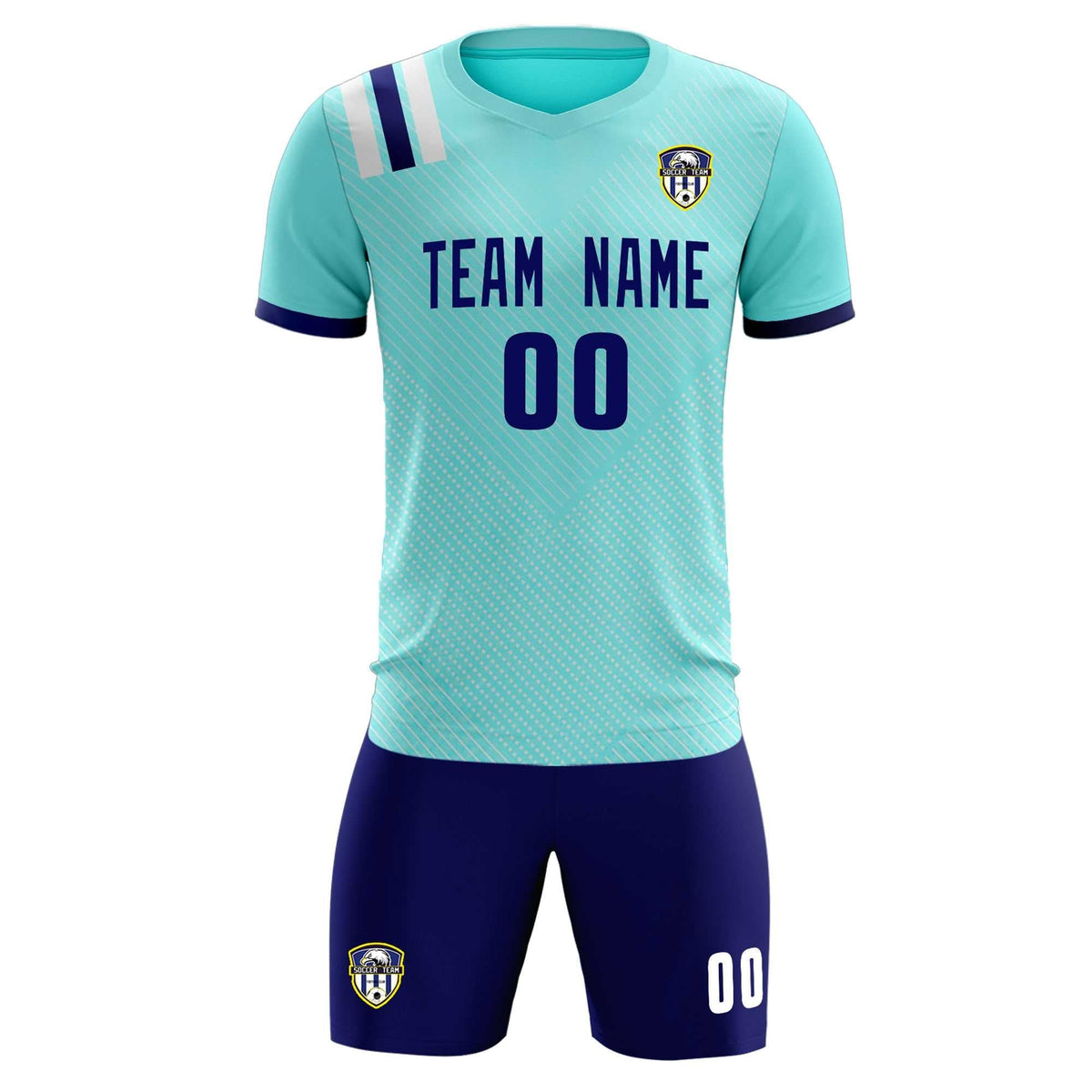 Custom Sky Blue Striped Sportswear Soccer Tops/Sets Jersey For Adults