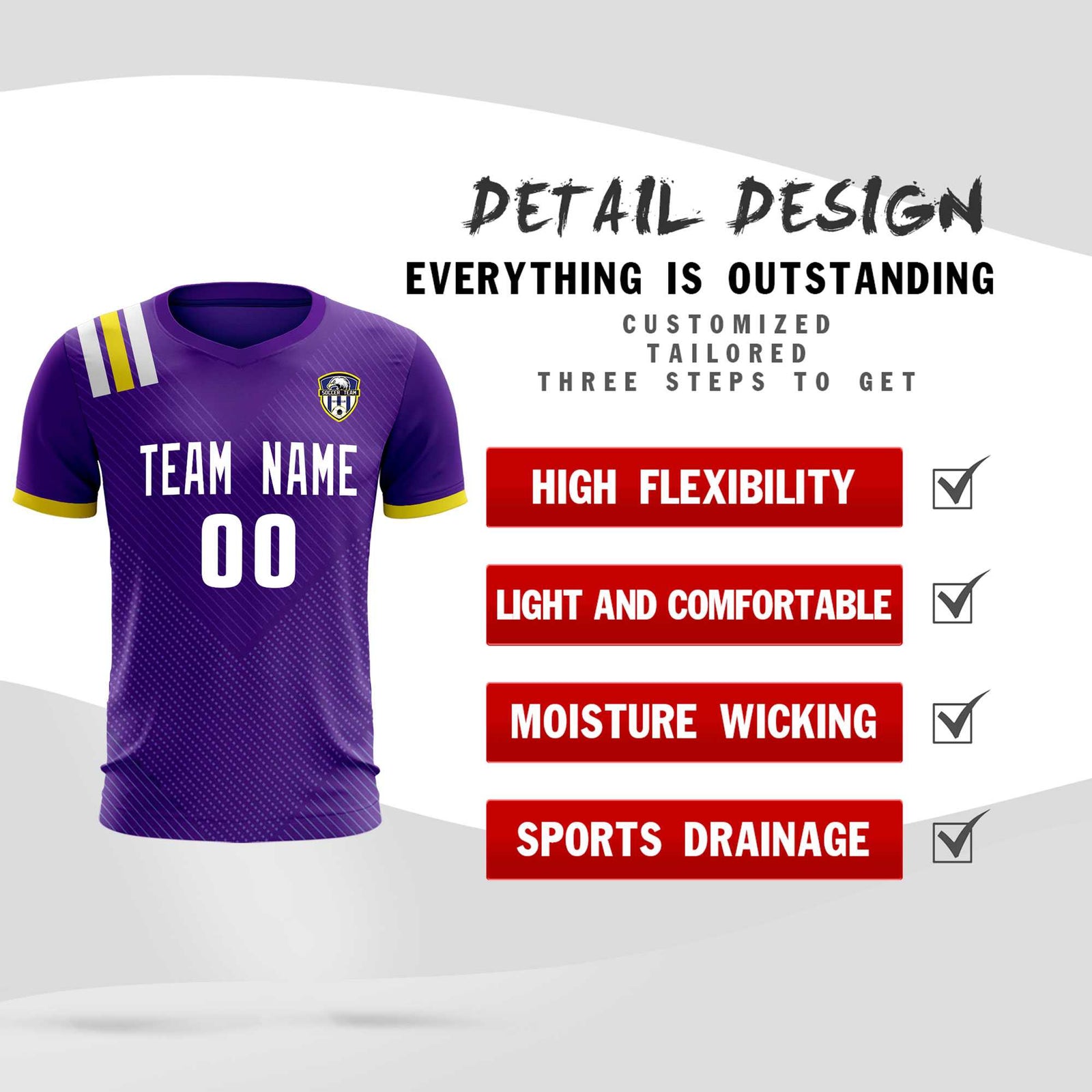 Custom Purple Striped Sportswear Soccer Tops/Sets Jersey For Adults