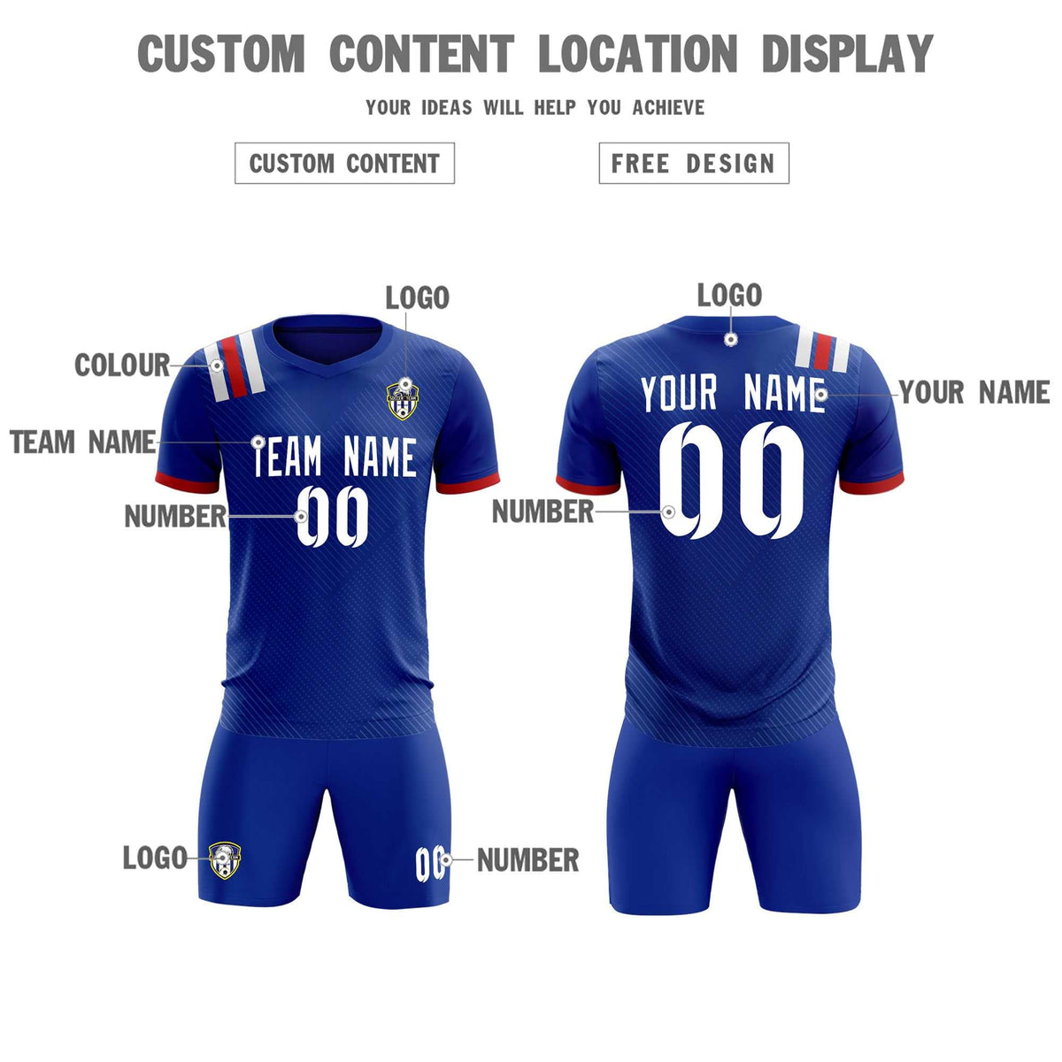 Custom Royal Striped Sportswear Soccer Tops/Sets Jersey For Adults