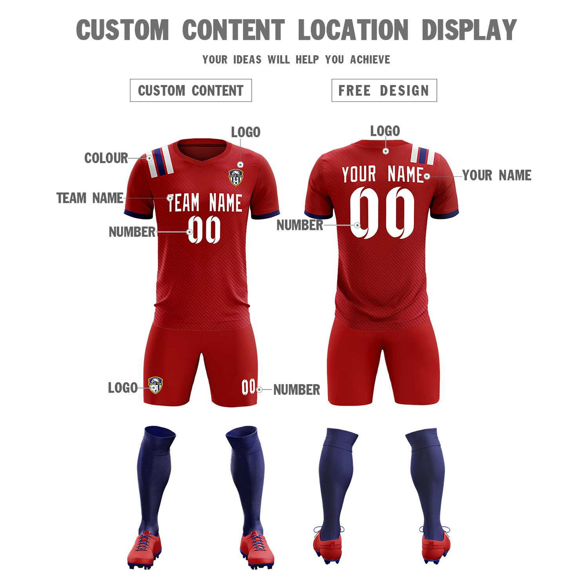 Custom Red Striped Sportswear Soccer Tops/Sets Jersey For Adults