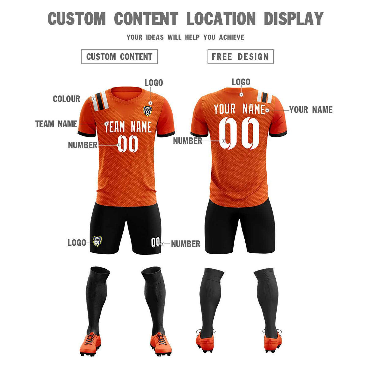 Custom Orange Striped Sportswear Soccer Tops/Sets Jersey For Adults