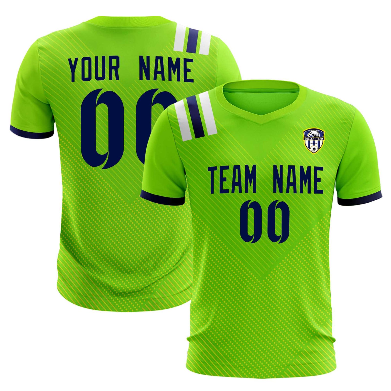 Custom Neon Green Striped Sportswear Soccer Tops/Sets Jersey For Adults