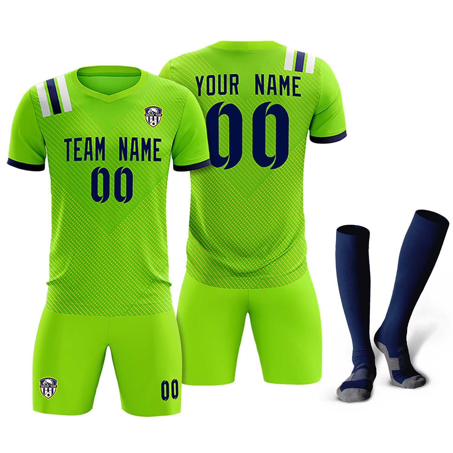 Custom Neon Green Striped Sportswear Soccer Tops/Sets Jersey For Adults