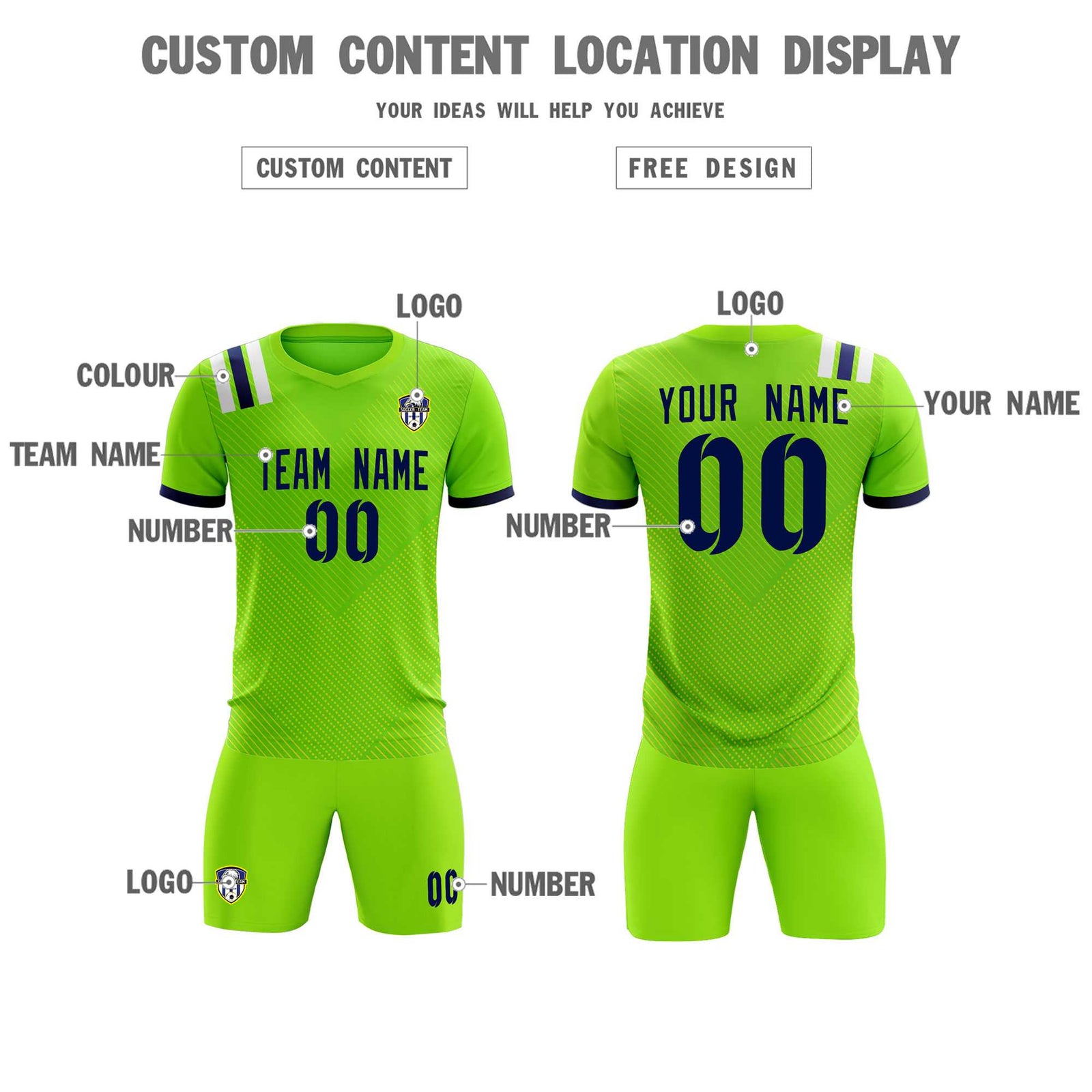 Custom Neon Green Striped Sportswear Soccer Tops/Sets Jersey For Adults