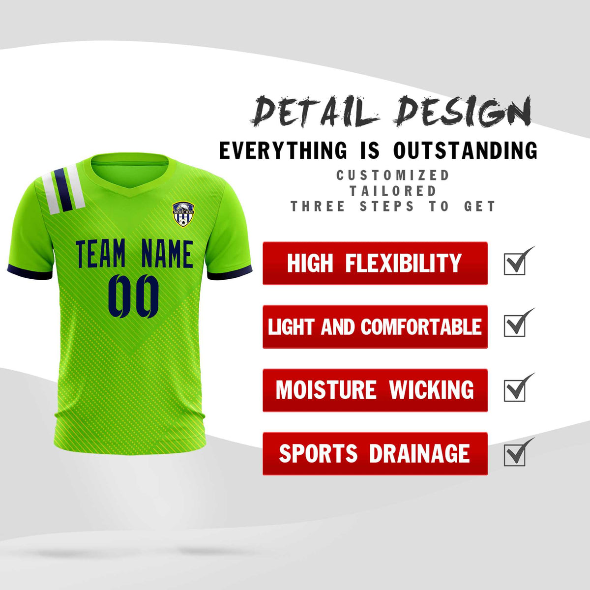 Custom Neon Green Striped Sportswear Soccer Tops/Sets Jersey For Adults