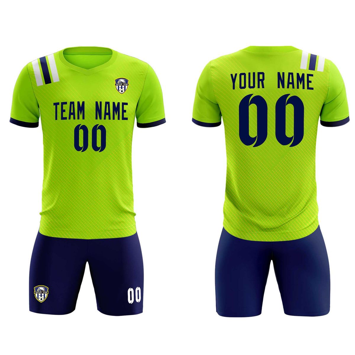 Custom Neon Green Striped Sportswear Soccer Tops/Sets Jersey For Adults