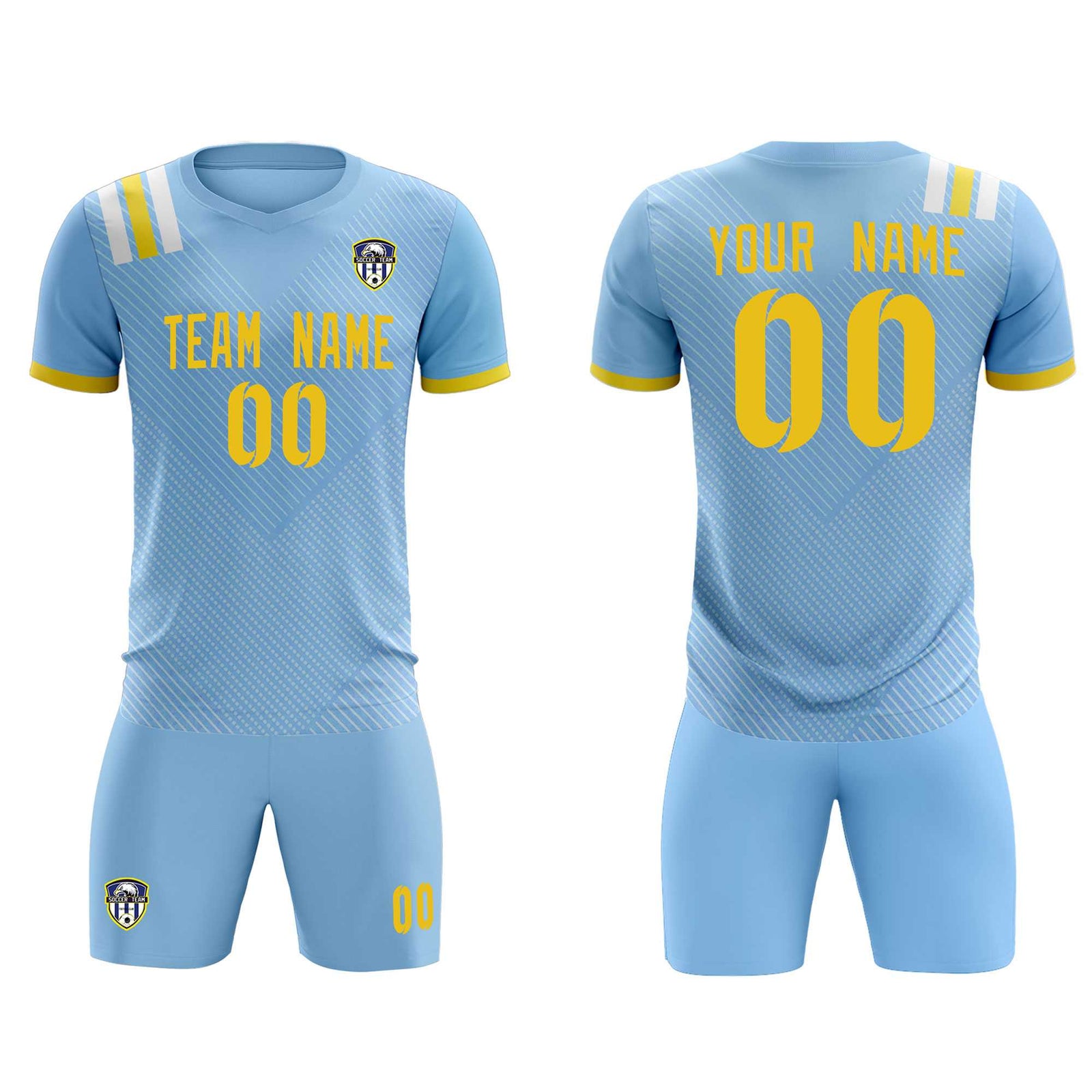 Custom Light Blue Striped Sportswear Soccer Tops/Sets Jersey For Adults