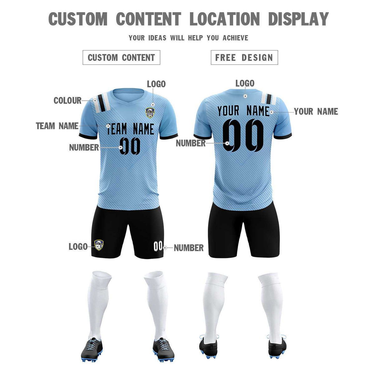 Custom Light Blue Striped Sportswear Soccer Tops/Sets Jersey For Adults