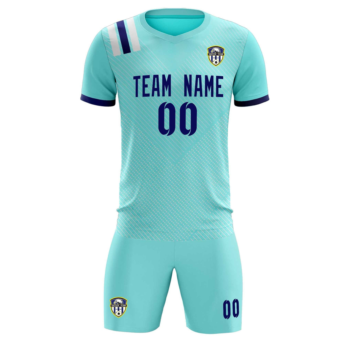 Custom Sky Blue Striped Sportswear Soccer Tops/Sets Jersey For Adults