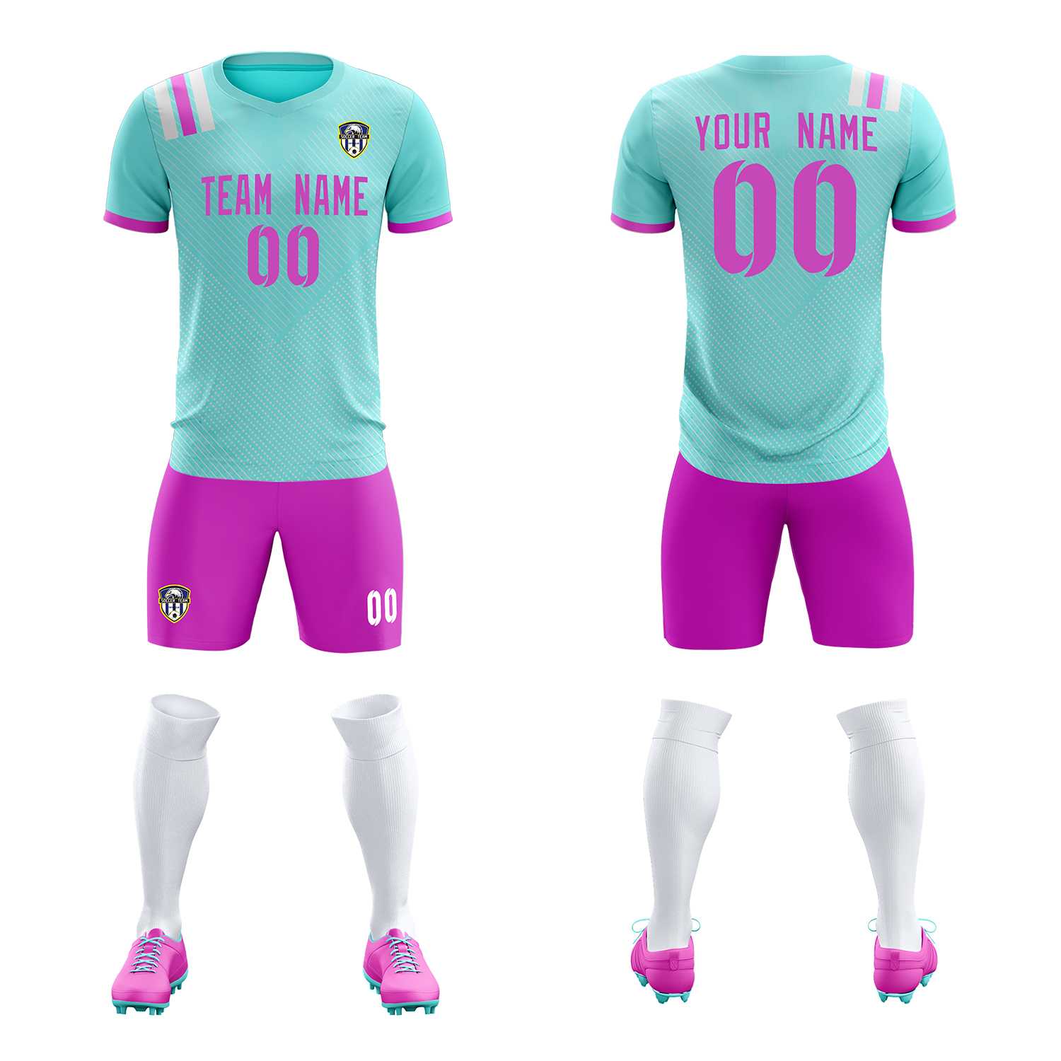 Custom Light Blue Striped Sportswear Soccer Tops/Sets Jersey For Adults