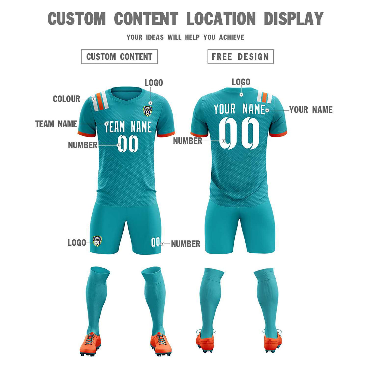 Custom Aqua Striped Sportswear Soccer Tops/Sets Jersey For Adults