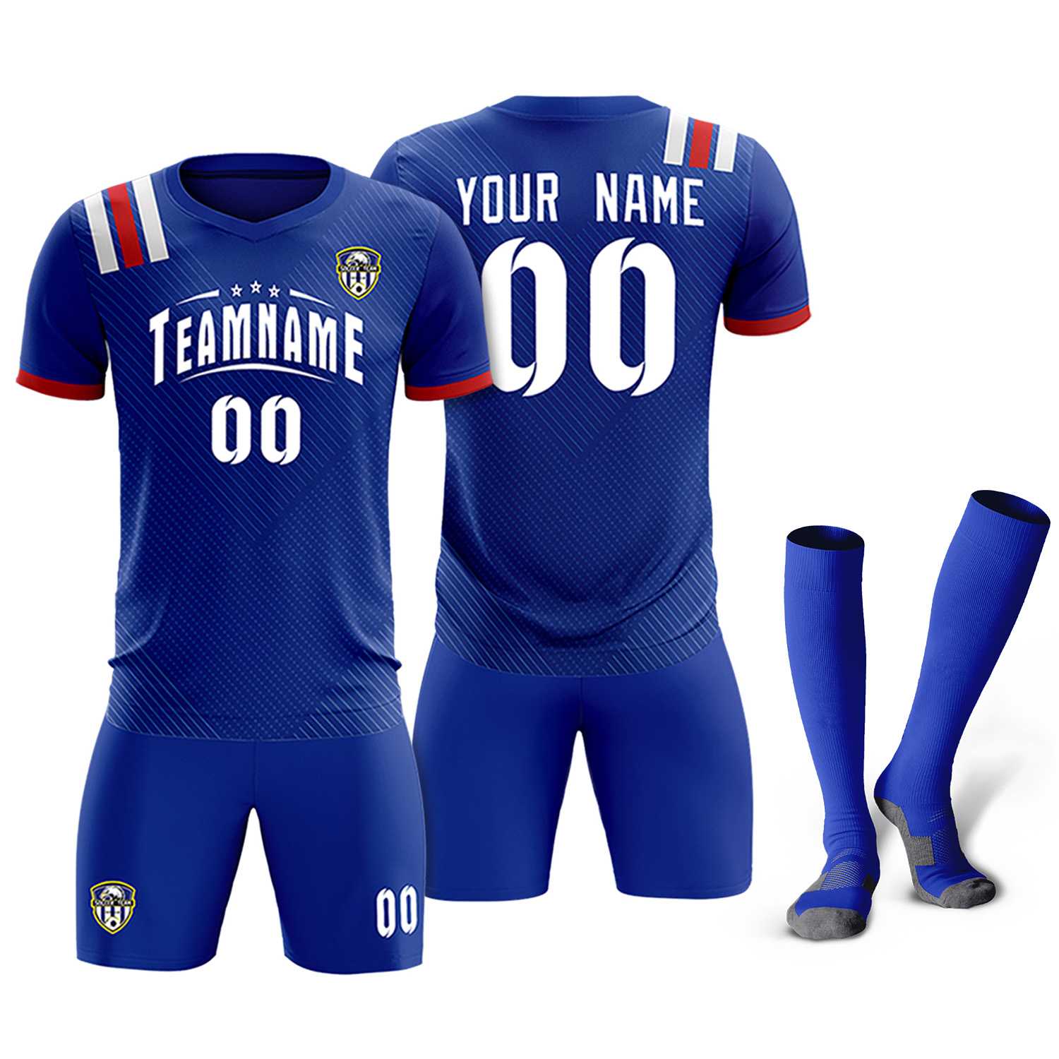 Custom Royal Striped Sportswear Soccer Tops/Sets Jersey For Adults