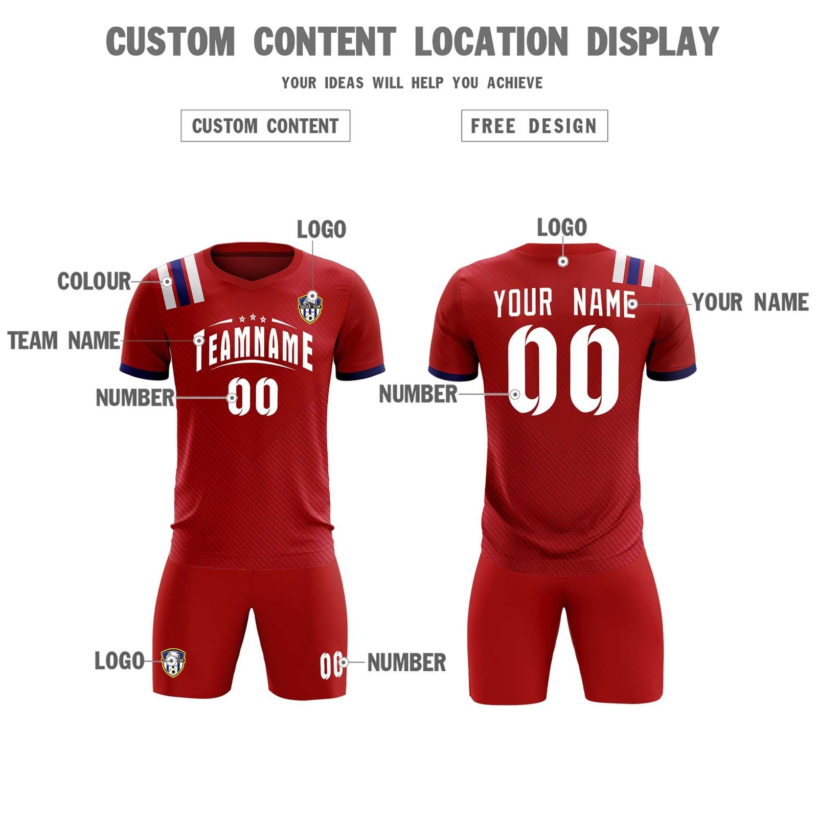 Custom Red Striped Sportswear Soccer Tops/Sets Jersey For Adults