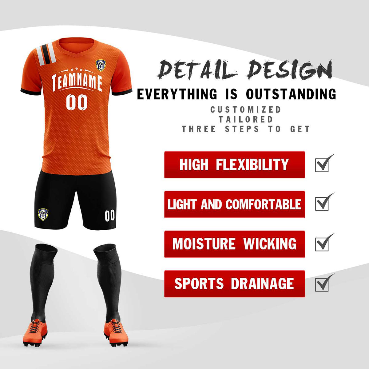 Custom Orange Striped Sportswear Soccer Tops/Sets Jersey For Adults