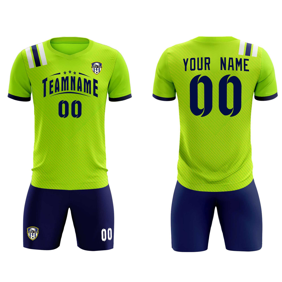 Custom Neon Green Striped Sportswear Soccer Tops/Sets Jersey For Adults