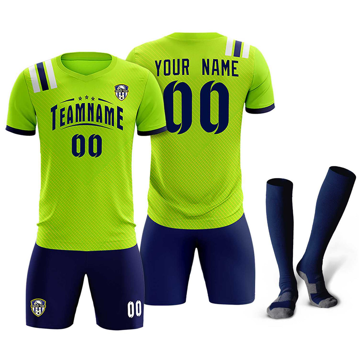 Custom Neon Green Striped Sportswear Soccer Tops/Sets Jersey For Adults