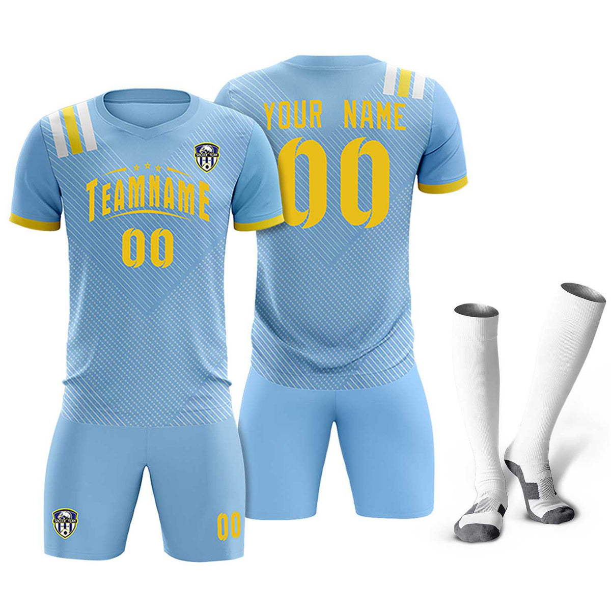 Custom Light Blue Striped Sportswear Soccer Tops/Sets Jersey For Adults