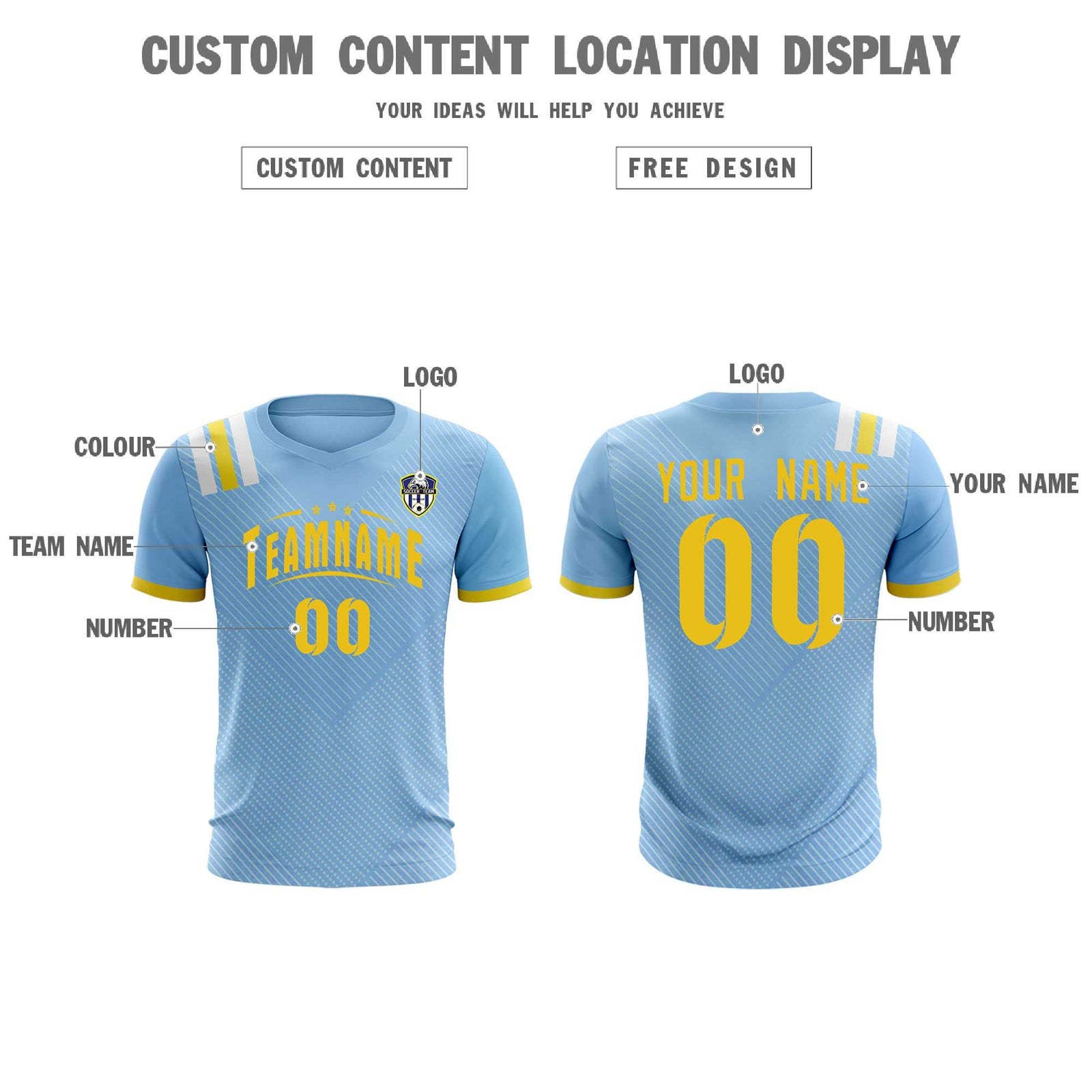 Custom Light Blue Striped Sportswear Soccer Tops/Sets Jersey For Adults