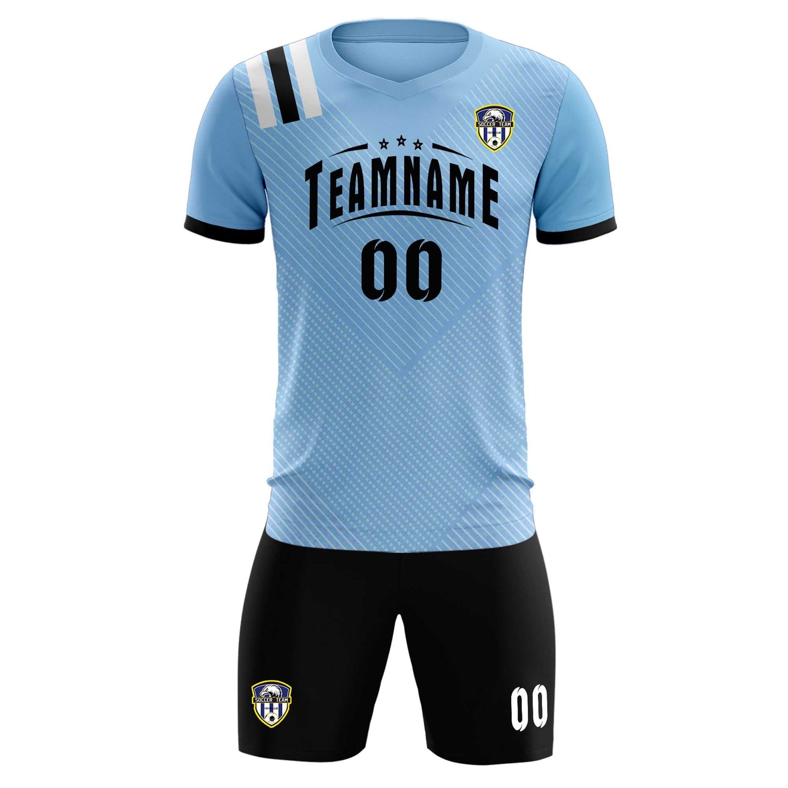 Custom Light Blue Striped Sportswear Soccer Tops/Sets Jersey For Adults