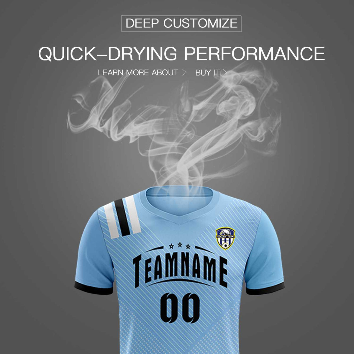 Custom Light Blue Striped Sportswear Soccer Tops/Sets Jersey For Adults