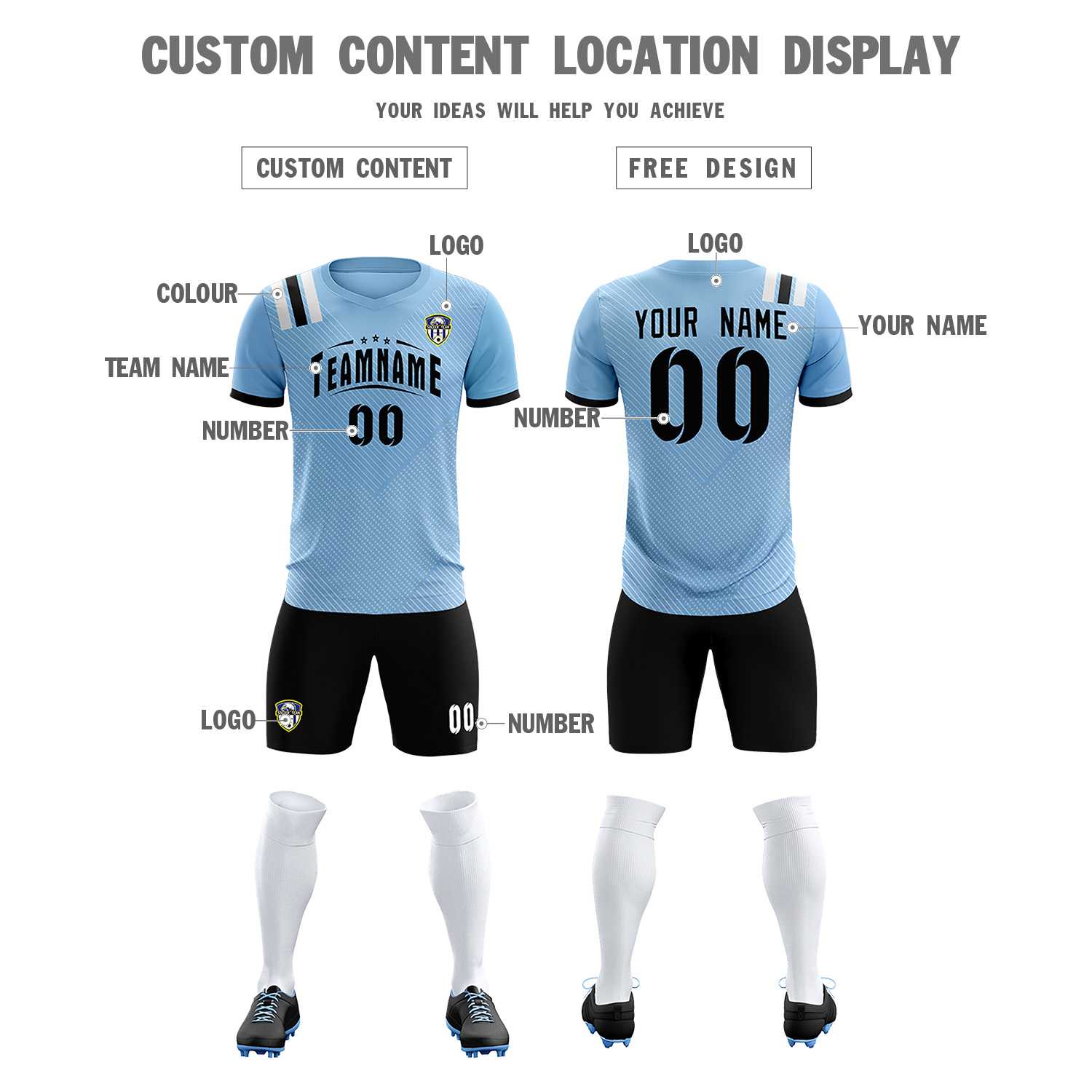 Custom Light Blue Striped Sportswear Soccer Tops/Sets Jersey For Adults