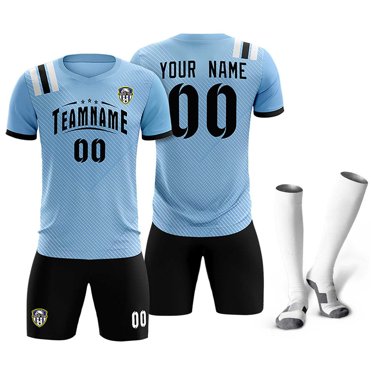 Custom Light Blue Striped Sportswear Soccer Tops/Sets Jersey For Adults