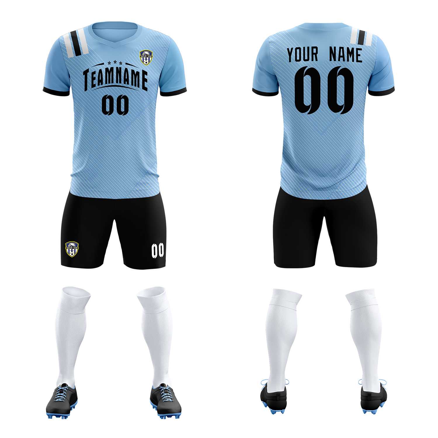 Custom Light Blue Striped Sportswear Soccer Tops/Sets Jersey For Adults