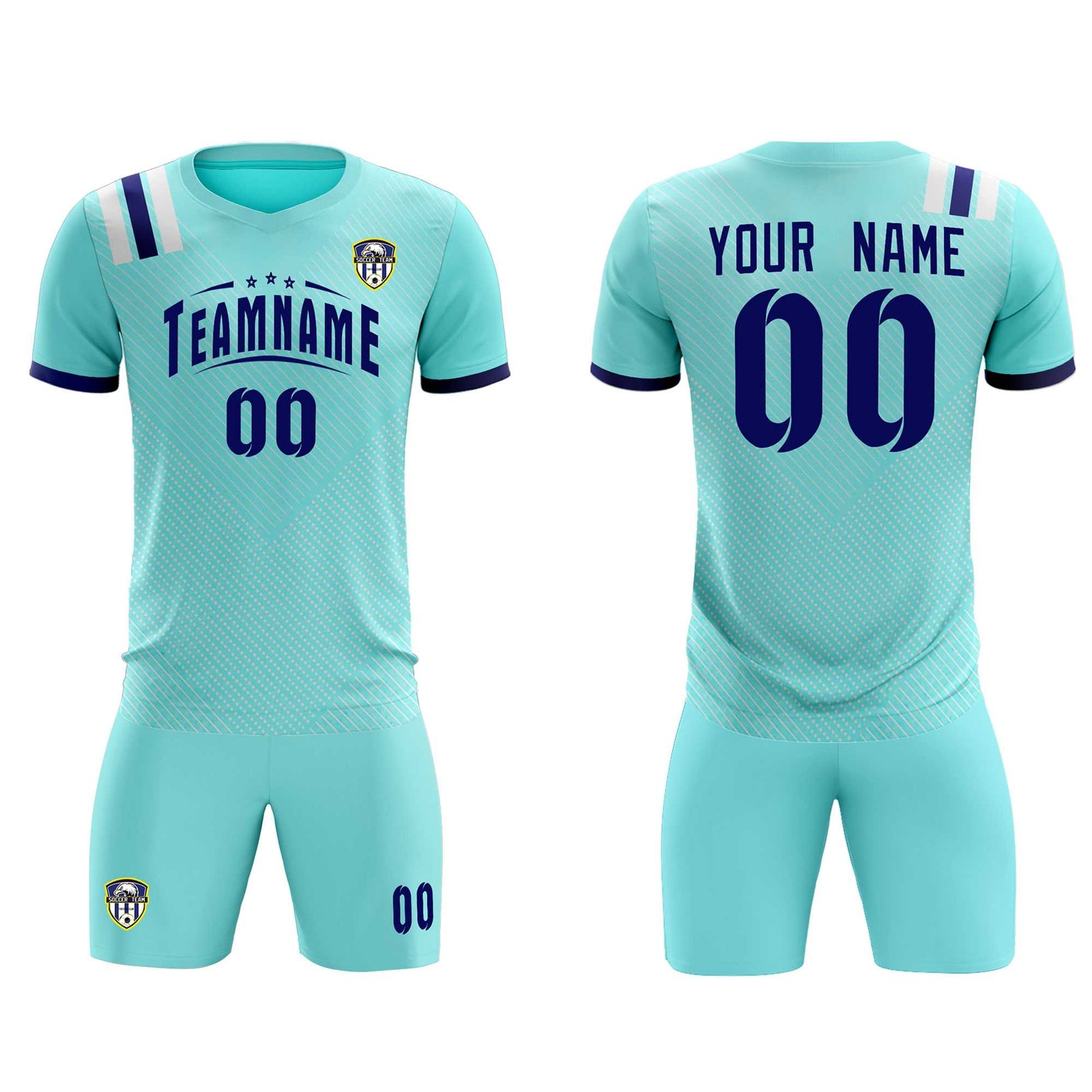 Custom Sky Blue Striped Sportswear Soccer Tops/Sets Jersey For Adults