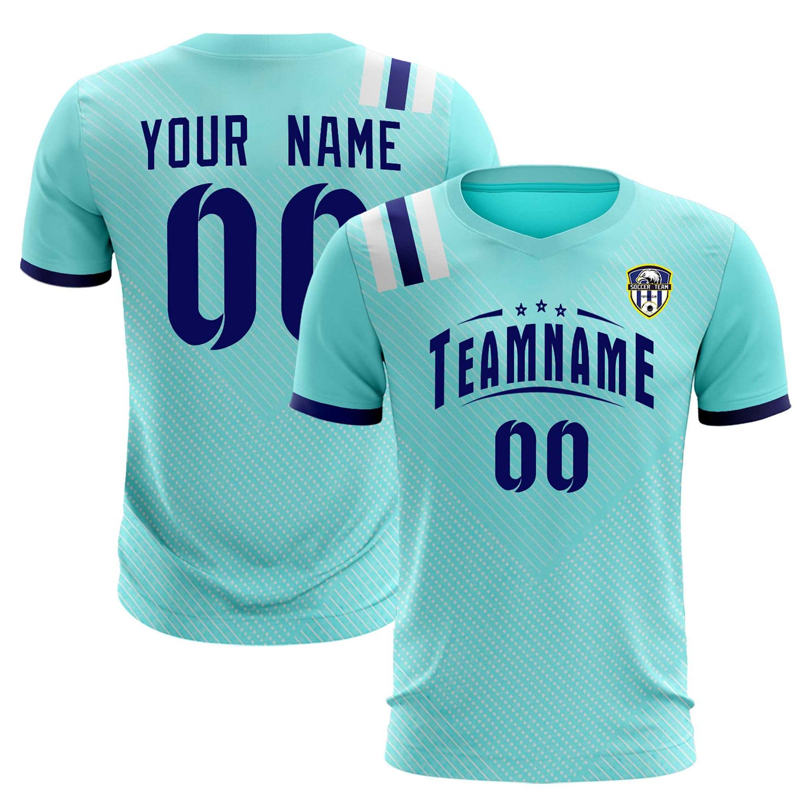 Custom Sky Blue Striped Sportswear Soccer Tops/Sets Jersey For Adults