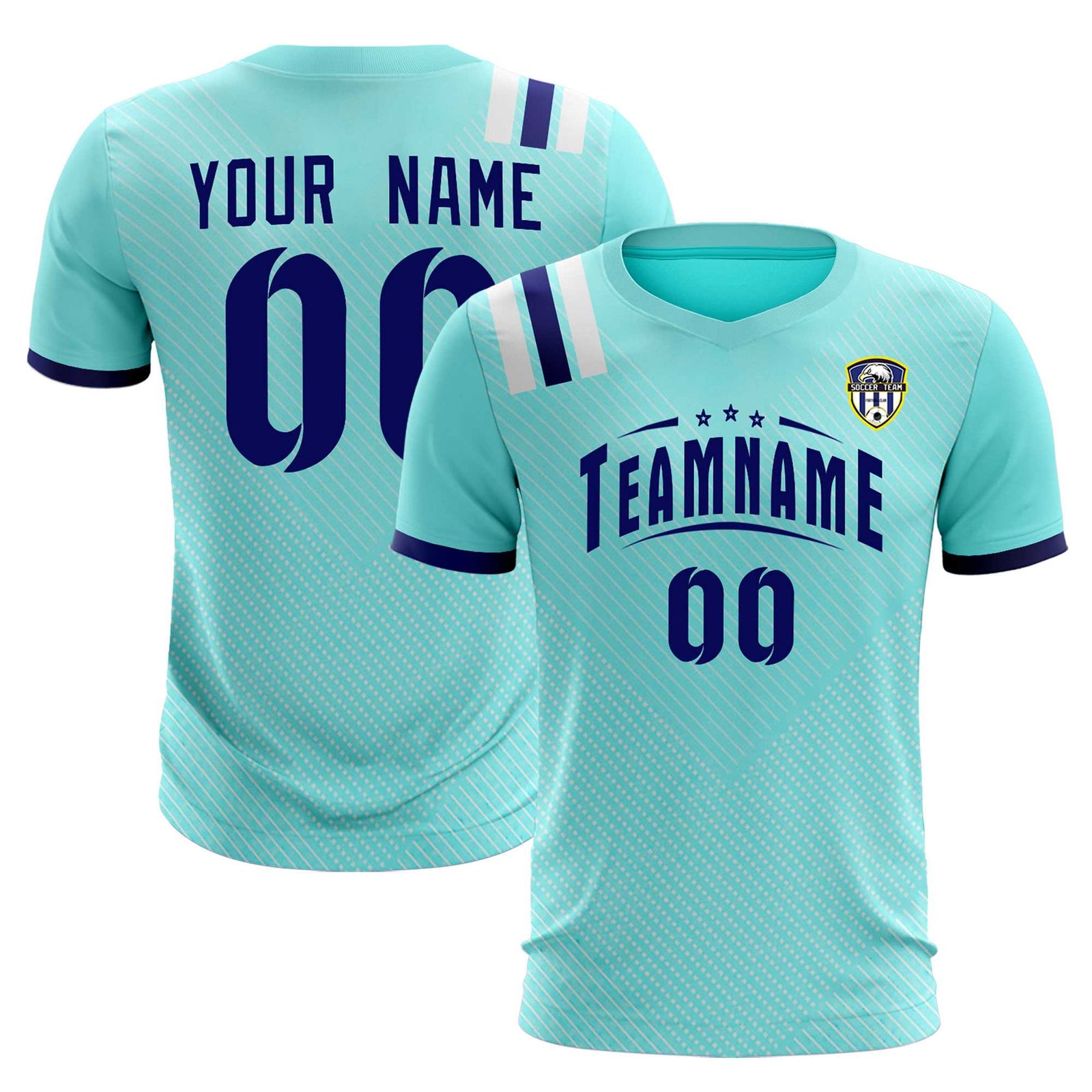 Custom Sky Blue Striped Sportswear Soccer Tops/Sets Jersey For Adults