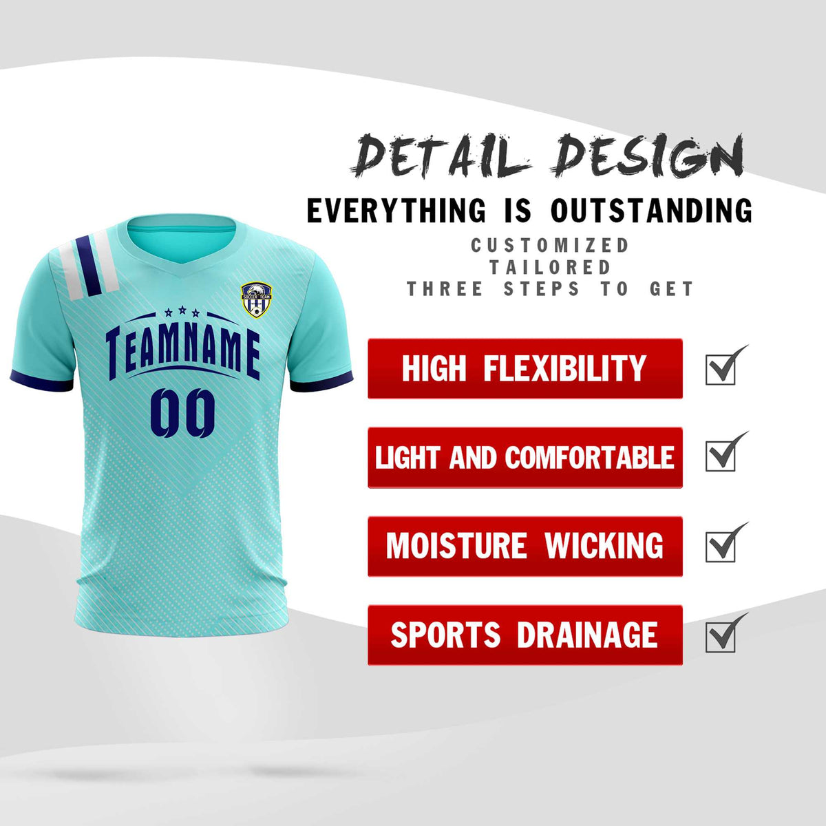 Custom Sky Blue Striped Sportswear Soccer Tops/Sets Jersey For Adults