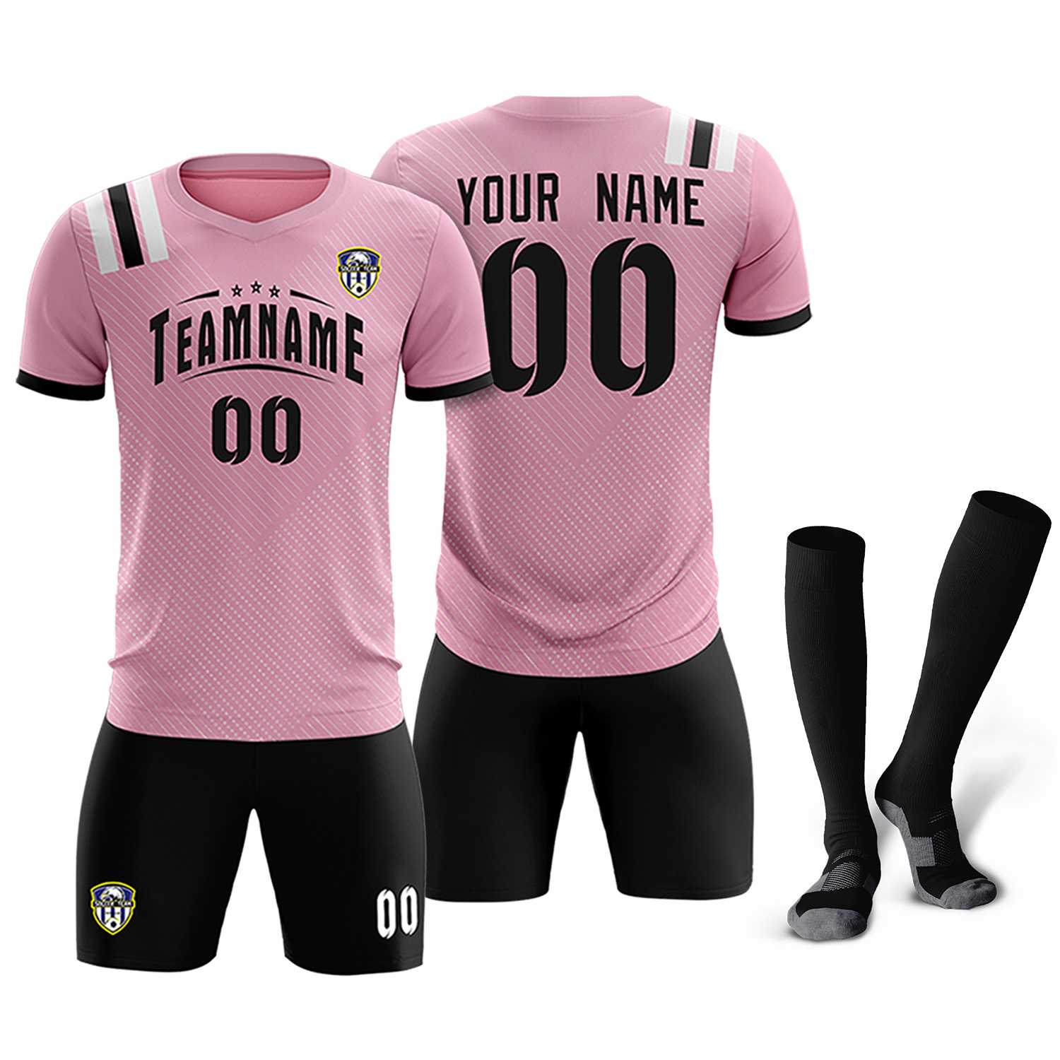 Custom Pink Striped Sportswear Soccer Tops/Sets Jersey For Adults
