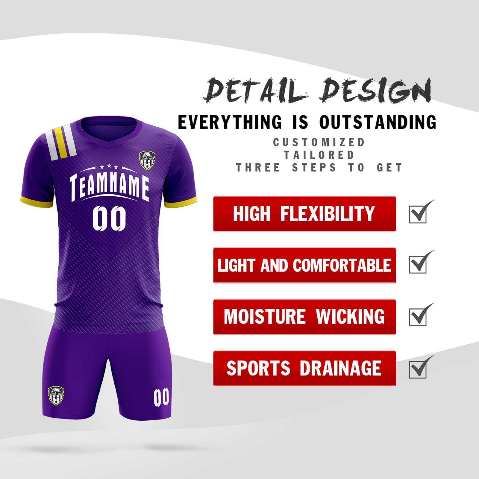 Custom Purple Striped Sportswear Soccer Tops/Sets Jersey For Adults